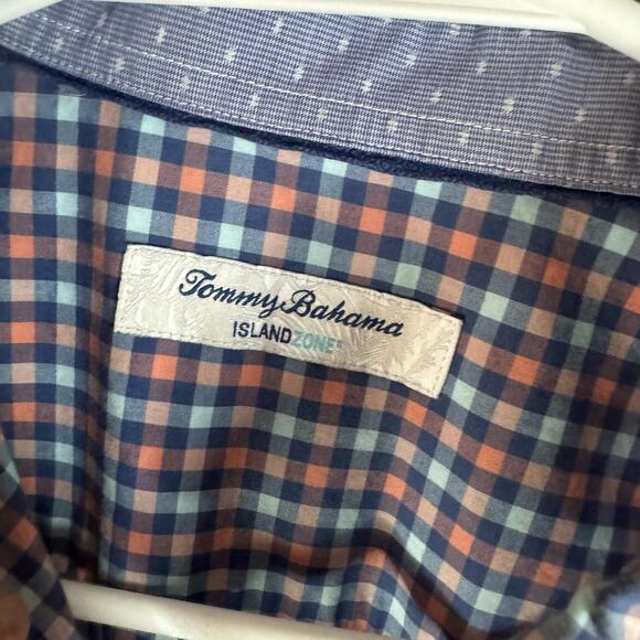 Tommy Bahama Shirt Mens Medium Blue Orange Check IslandZone Button Down Pima - Picture 3 of 7